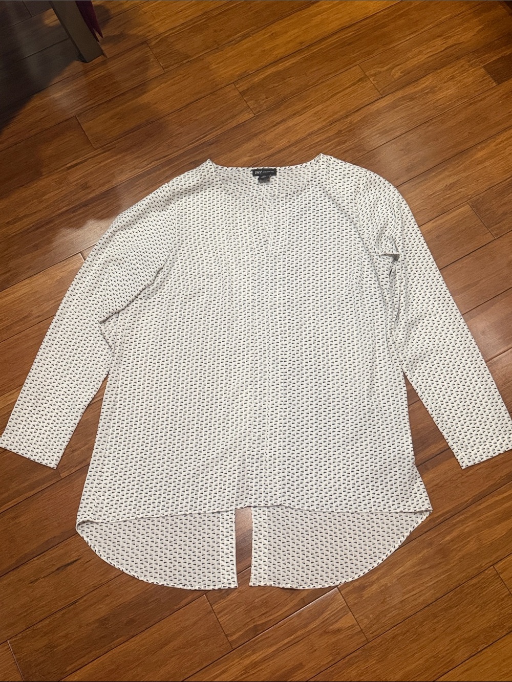 Jones New York White Dot-Pattern Long Sleeve Tunic L